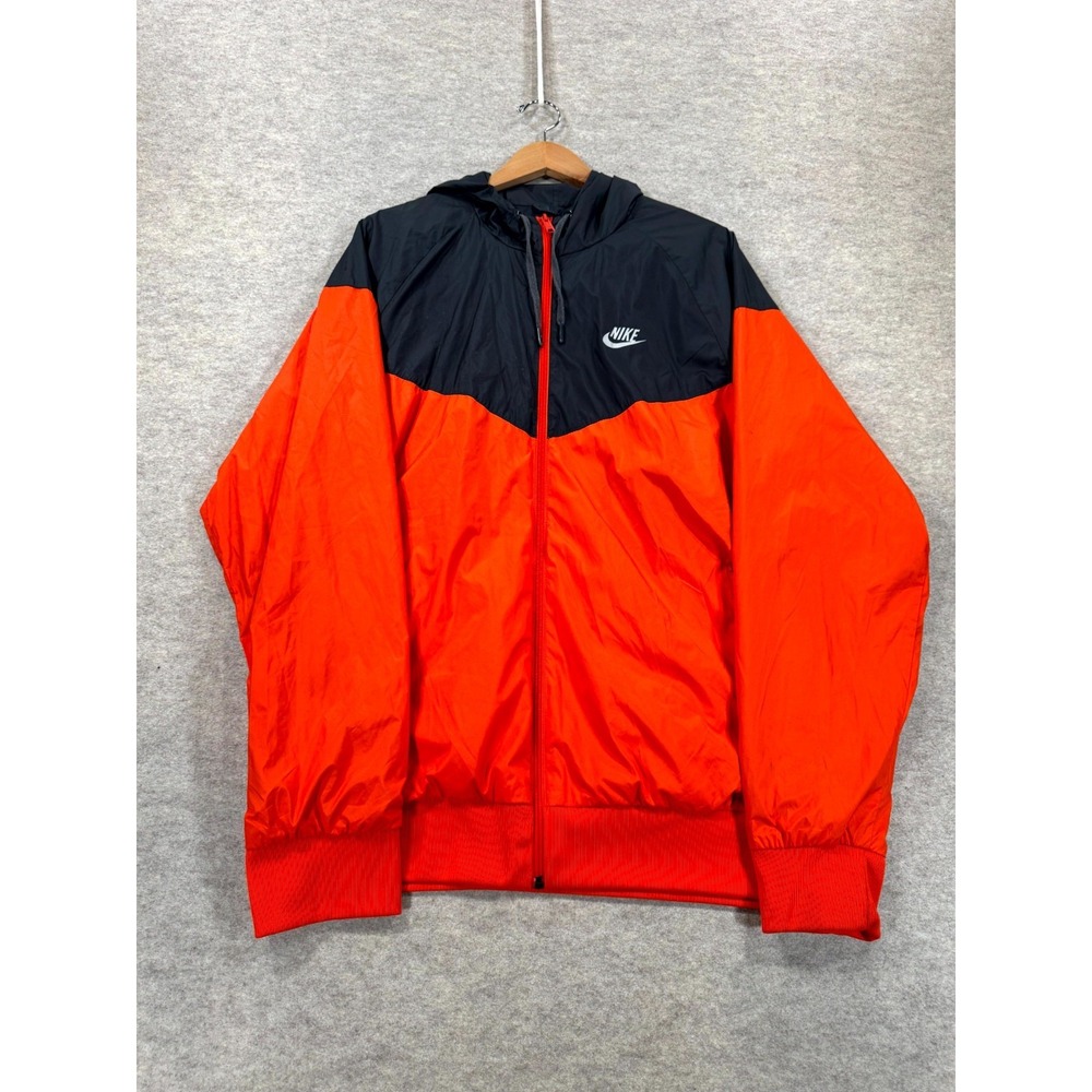 Nike Sportswear Windrunner Hooded Jacket Mens 2XL Orange Black Logo Full Zip